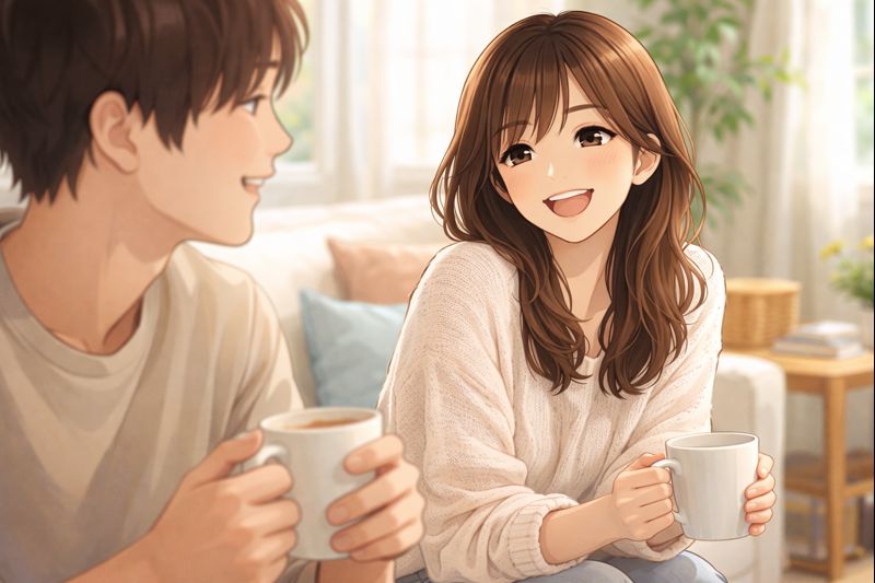 部屋で幸せに過ごす男女のイメージ